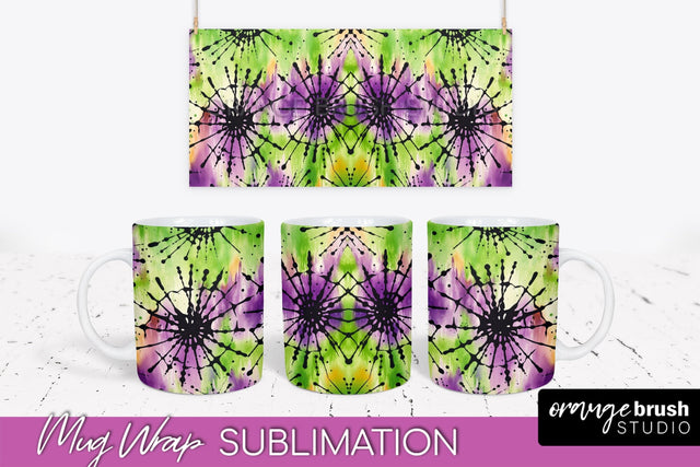 Halloween Tie Dye Coffee Mug Sublimation - Spooky Mug Wrap Sublimation OrangeBrushStudio 