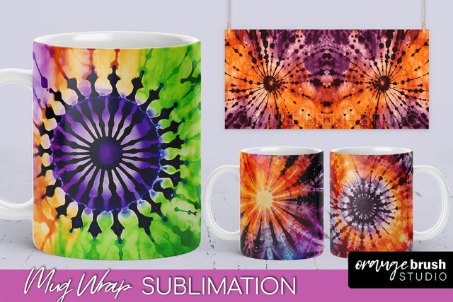 Halloween Tie Dye Coffee Mug Sublimation - Spooky Mug Wrap Sublimation OrangeBrushStudio 