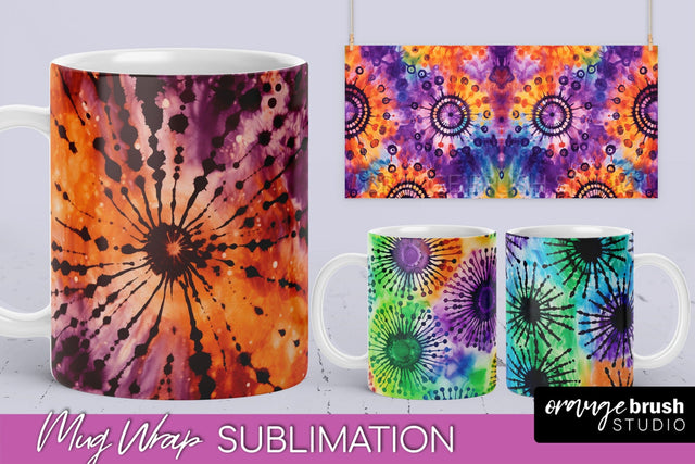Halloween Tie Dye Coffee Mug Sublimation - Spooky Mug Wrap Sublimation OrangeBrushStudio 