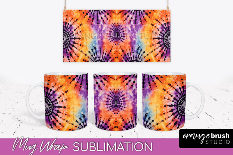 Halloween Tie Dye Coffee Mug Sublimation - Spooky Mug Wrap Sublimation OrangeBrushStudio 