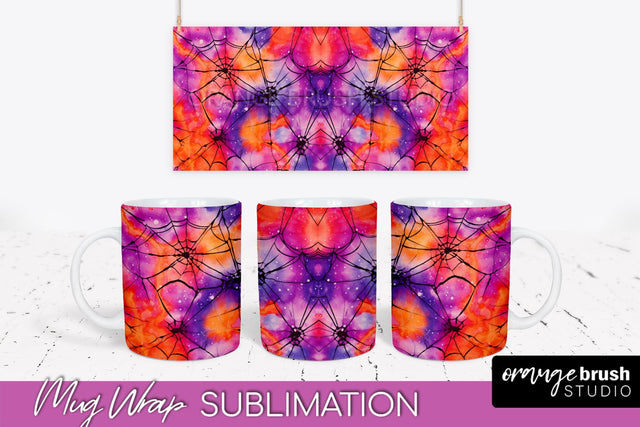 Halloween Tie Dye Coffee Mug Sublimation - Spooky Mug Wrap Sublimation OrangeBrushStudio 