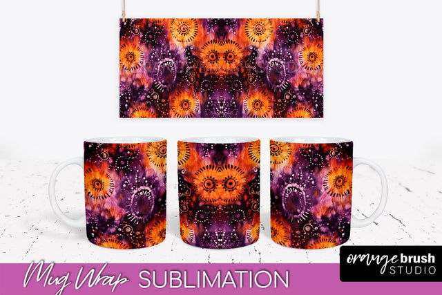 Halloween Tie Dye Coffee Mug Sublimation - Spooky Mug Wrap Sublimation OrangeBrushStudio 