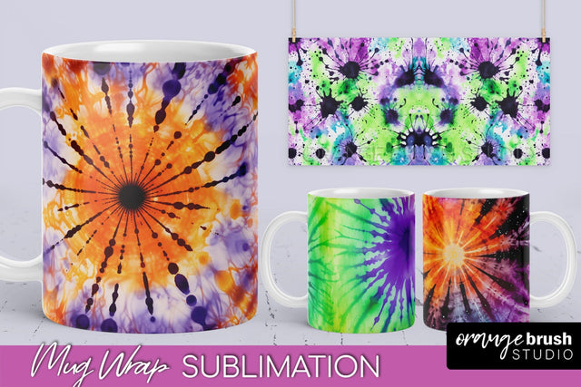 Halloween Tie Dye Coffee Mug Sublimation - Spooky Mug Wrap Sublimation OrangeBrushStudio 