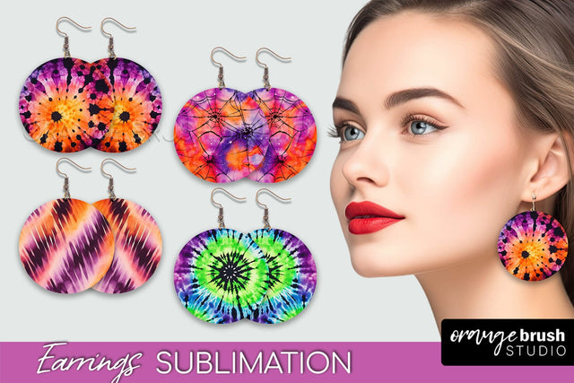 Halloween Tie Dye Earrings - Fall Round Earring Sublimation Sublimation OrangeBrushStudio 