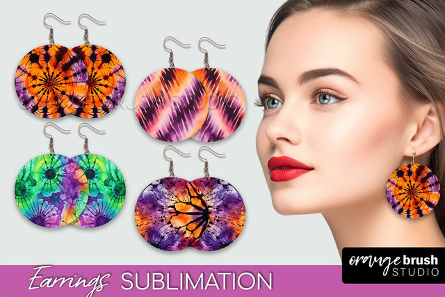 Halloween Tie Dye Earrings - Fall Round Earring Sublimation Sublimation OrangeBrushStudio 