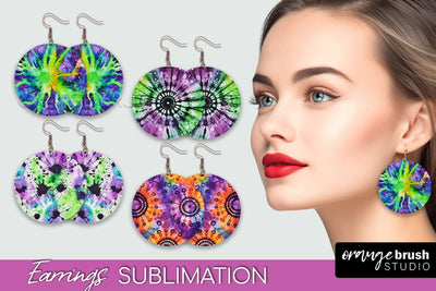 Halloween Tie Dye Earrings - Fall Round Earring Sublimation Sublimation OrangeBrushStudio 