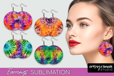Halloween Tie Dye Earrings - Fall Round Earring Sublimation Sublimation OrangeBrushStudio 