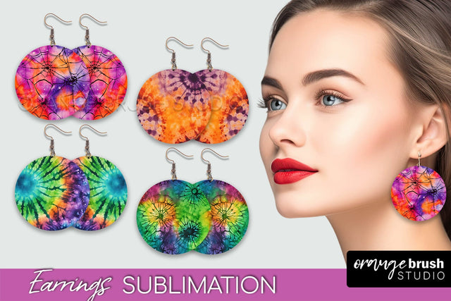 Halloween Tie Dye Earrings - Fall Round Earring Sublimation Sublimation OrangeBrushStudio 
