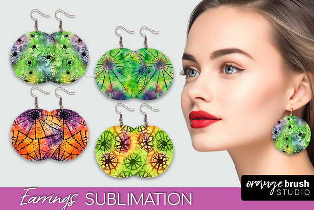 Halloween Tie Dye Earrings - Fall Round Earring Sublimation Sublimation OrangeBrushStudio 