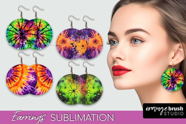 Halloween Tie Dye Earrings - Fall Round Earring Sublimation Sublimation OrangeBrushStudio 