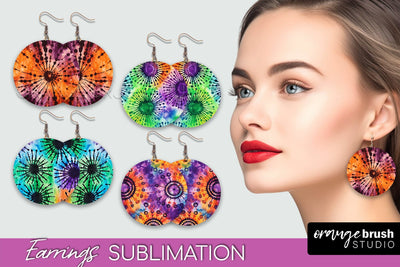 Halloween Tie Dye Earrings - Fall Round Earring Sublimation Sublimation OrangeBrushStudio 