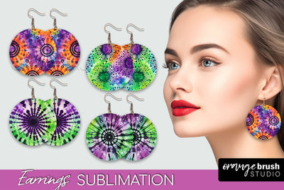 Halloween Tie Dye Earrings - Fall Round Earring Sublimation Sublimation OrangeBrushStudio 