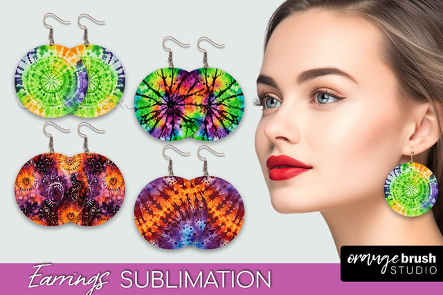 Halloween Tie Dye Earrings - Fall Round Earring Sublimation Sublimation OrangeBrushStudio 