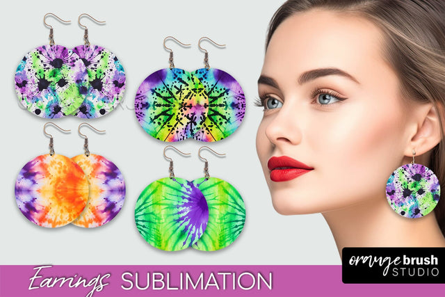 Halloween Tie Dye Earrings - Fall Round Earring Sublimation Sublimation OrangeBrushStudio 