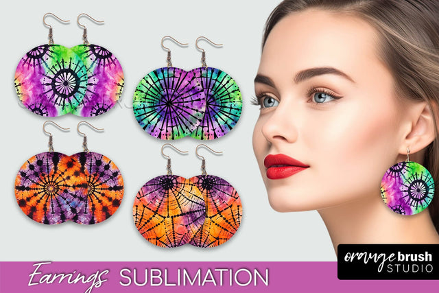 Halloween Tie Dye Earrings - Fall Round Earring Sublimation Sublimation OrangeBrushStudio 