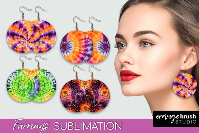 Halloween Tie Dye Earrings - Fall Round Earring Sublimation Sublimation OrangeBrushStudio 