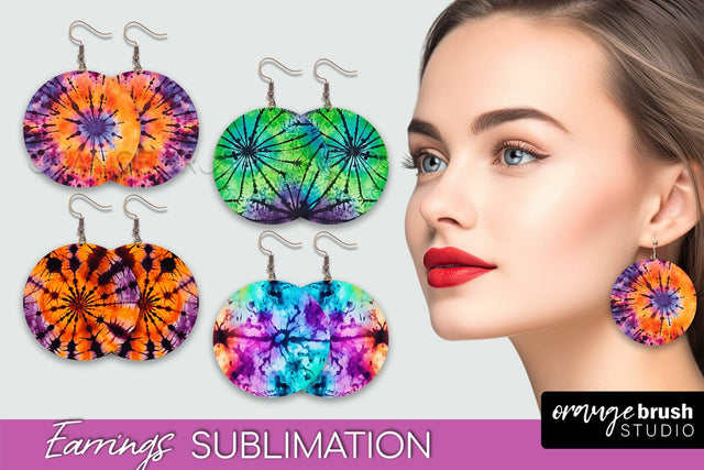 Halloween Tie Dye Earrings - Fall Round Earring Sublimation Sublimation OrangeBrushStudio 