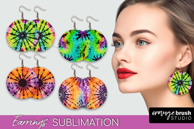 Halloween Tie Dye Earrings - Fall Round Earring Sublimation Sublimation OrangeBrushStudio 
