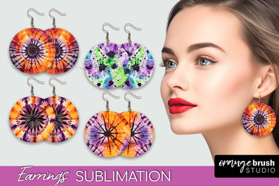 Halloween Tie Dye Earrings - Fall Round Earring Sublimation Sublimation OrangeBrushStudio 