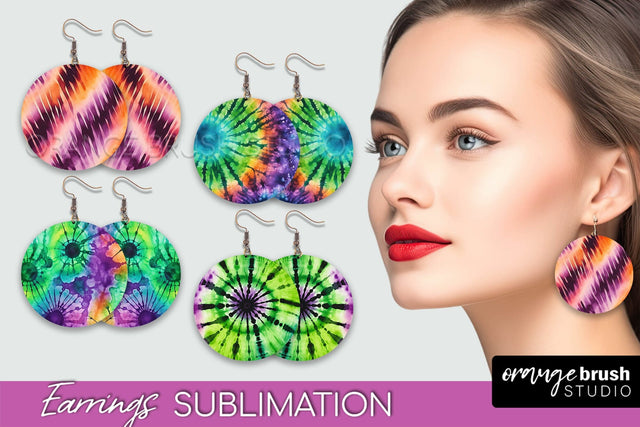 Halloween Tie Dye Earrings - Fall Round Earring Sublimation Sublimation OrangeBrushStudio 