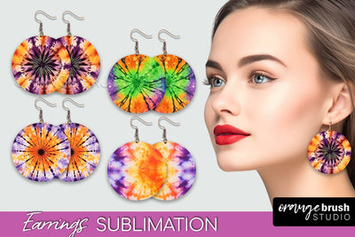Halloween Tie Dye Earrings - Fall Round Earring Sublimation Sublimation OrangeBrushStudio 