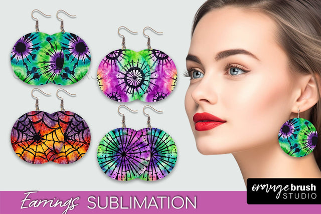 Halloween Tie Dye Earrings - Fall Round Earring Sublimation Sublimation OrangeBrushStudio 