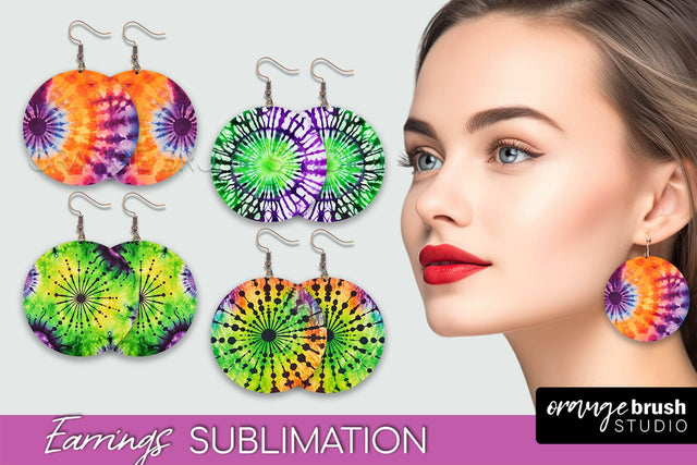 Halloween Tie Dye Earrings - Fall Round Earring Sublimation Sublimation OrangeBrushStudio 