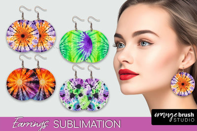 Halloween Tie Dye Earrings - Fall Round Earring Sublimation Sublimation OrangeBrushStudio 
