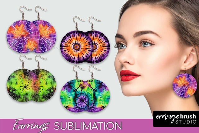 Halloween Tie Dye Earrings - Fall Round Earring Sublimation Sublimation OrangeBrushStudio 