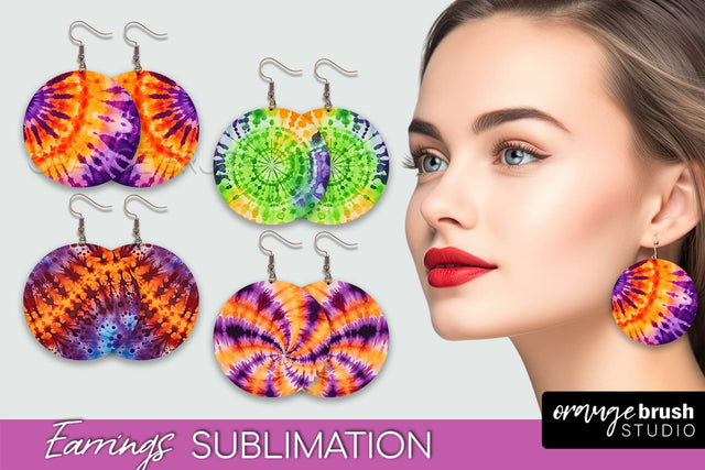 Halloween Tie Dye Earrings - Fall Round Earring Sublimation Sublimation OrangeBrushStudio 