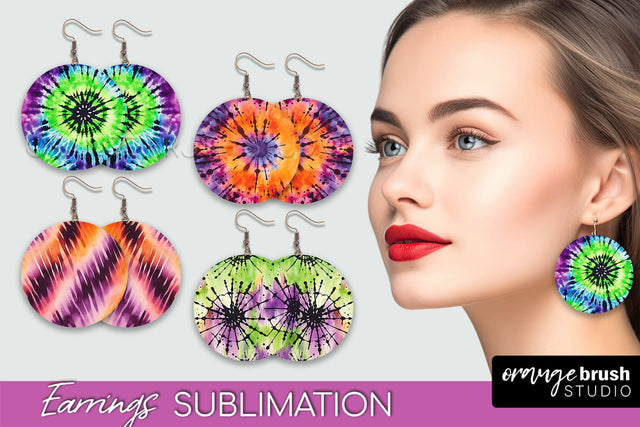 Halloween Tie Dye Earrings - Fall Round Earring Sublimation Sublimation OrangeBrushStudio 