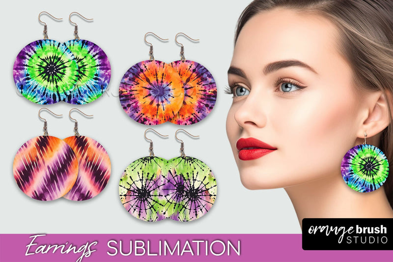 Halloween Tie Dye Earrings - Fall Round Earring Sublimation Sublimation OrangeBrushStudio 
