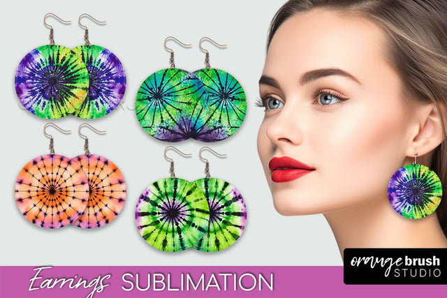 Halloween Tie Dye Earrings - Fall Round Earring Sublimation Sublimation OrangeBrushStudio 