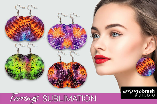 Halloween Tie Dye Earrings - Fall Round Earring Sublimation Sublimation OrangeBrushStudio 