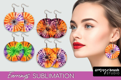 Halloween Tie Dye Earrings - Fall Round Earring Sublimation Sublimation OrangeBrushStudio 