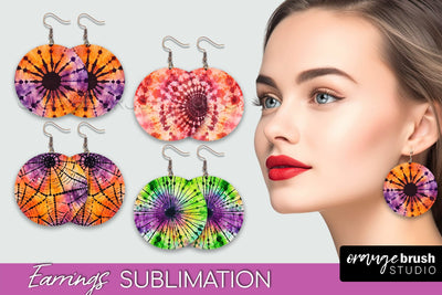 Halloween Tie Dye Earrings - Fall Round Earring Sublimation Sublimation OrangeBrushStudio 