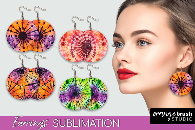 Halloween Tie Dye Earrings - Fall Round Earring Sublimation Sublimation OrangeBrushStudio 