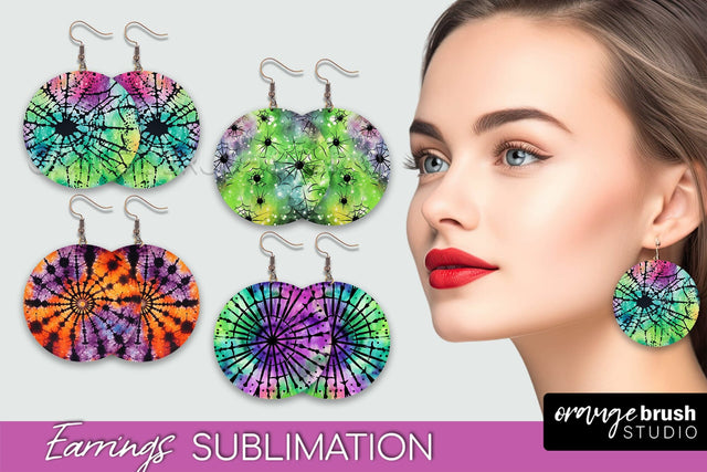 Halloween Tie Dye Earrings - Fall Round Earring Sublimation Sublimation OrangeBrushStudio 