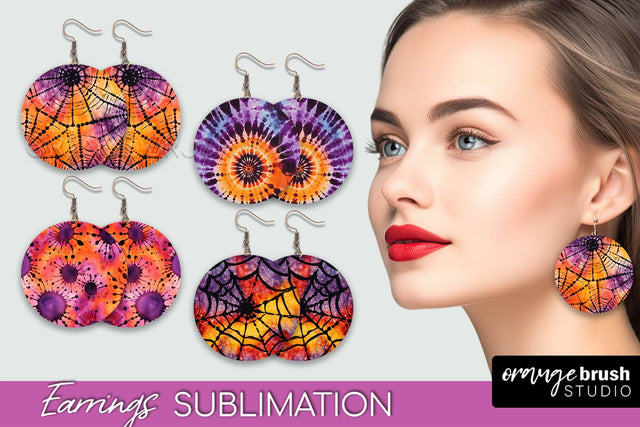 Halloween Tie Dye Earrings - Fall Round Earring Sublimation Sublimation OrangeBrushStudio 