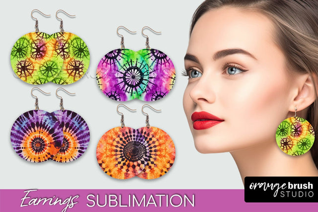 Halloween Tie Dye Earrings - Fall Round Earring Sublimation Sublimation OrangeBrushStudio 