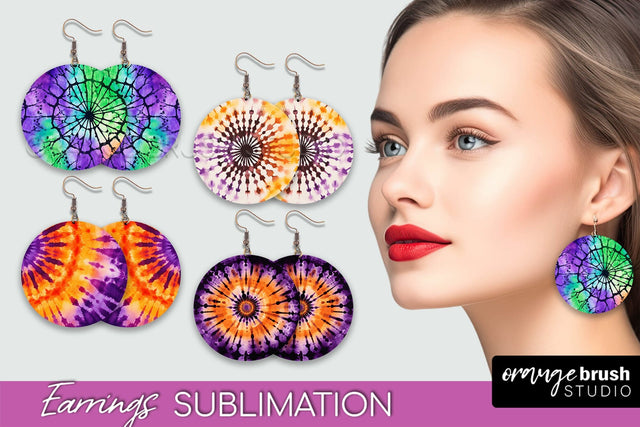 Halloween Tie Dye Earrings - Fall Round Earring Sublimation Sublimation OrangeBrushStudio 