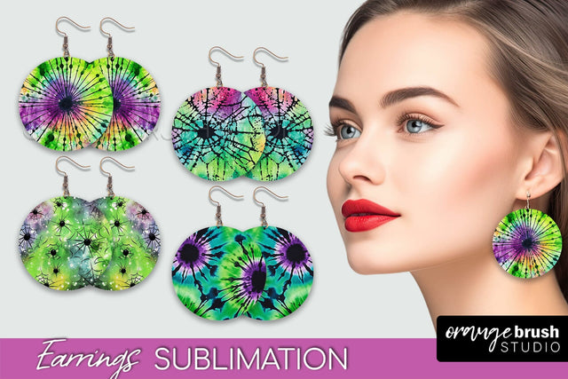 Halloween Tie Dye Earrings - Fall Round Earring Sublimation Sublimation OrangeBrushStudio 