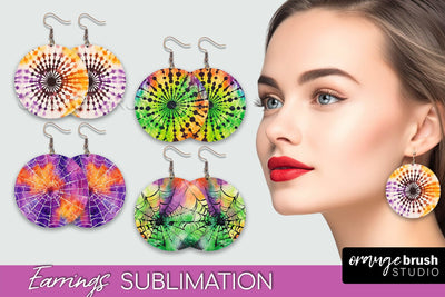 Halloween Tie Dye Earrings - Fall Round Earring Sublimation Sublimation OrangeBrushStudio 