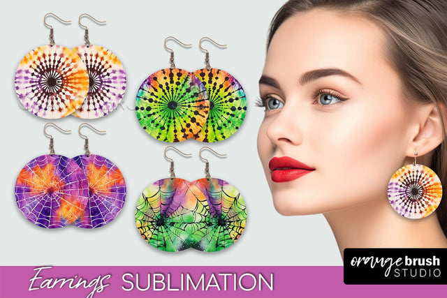 Halloween Tie Dye Earrings - Fall Round Earring Sublimation Sublimation OrangeBrushStudio 