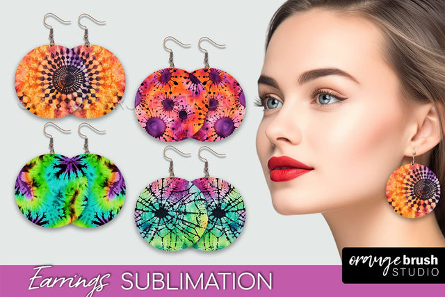 Halloween Tie Dye Earrings - Fall Round Earring Sublimation Sublimation OrangeBrushStudio 