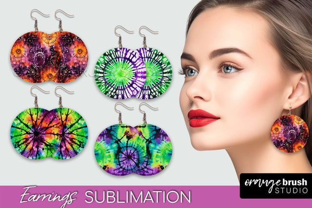 Halloween Tie Dye Earrings - Fall Round Earring Sublimation Sublimation OrangeBrushStudio 