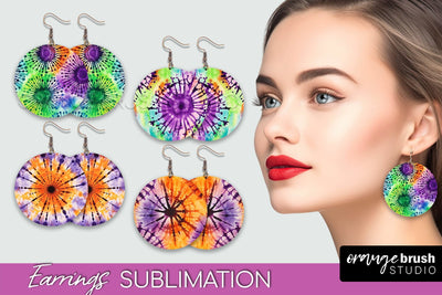 Halloween Tie Dye Earrings - Fall Round Earring Sublimation Sublimation OrangeBrushStudio 