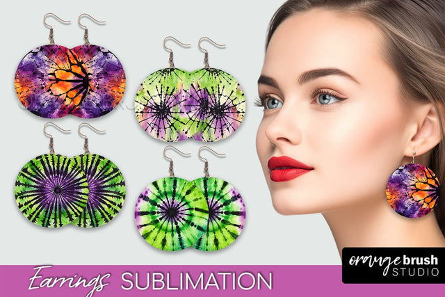 Halloween Tie Dye Earrings - Fall Round Earring Sublimation Sublimation OrangeBrushStudio 