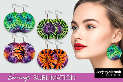 Halloween Tie Dye Earrings - Fall Round Earring Sublimation Sublimation OrangeBrushStudio 
