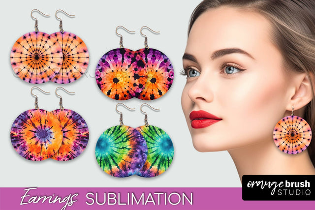 Halloween Tie Dye Earrings - Fall Round Earring Sublimation Sublimation OrangeBrushStudio 